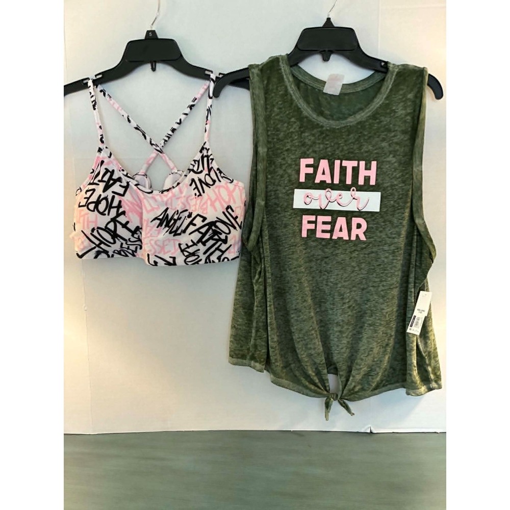 No Boundaries Faith Over Fear Graphic Tank & Sports Bra Set Women XXL/2XG NWT